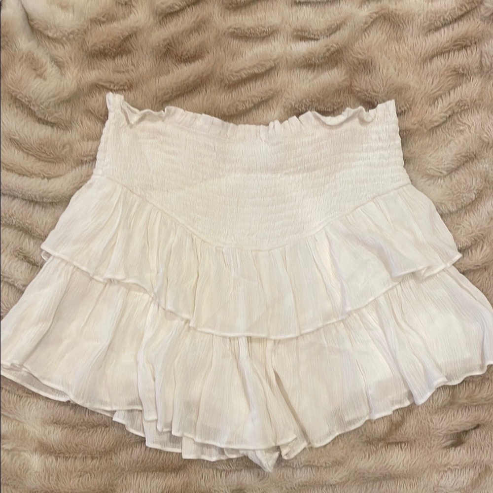 Cream Ruffled Mini Skort